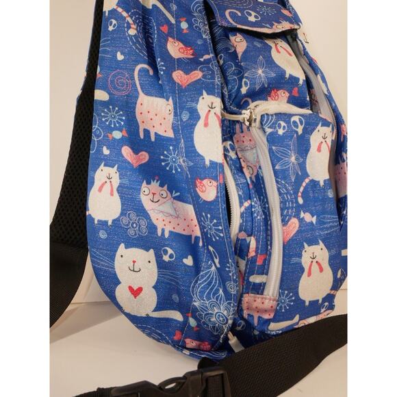 The Kamo Large Sling Crossbody Bag Shimmery Cats Hearts Blue - Picture 5 of 16